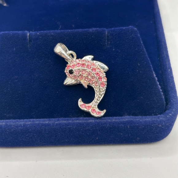Elegant Silver Pink Black Crystal Dolphin Pendant Only - Picture 11 of 11